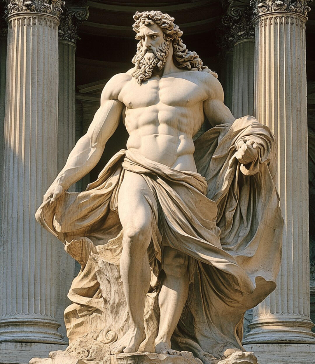 Zeus-Statue-Hero Mighty Zeus presides over the fantasy football arena - Banananar's iconic gateway to sports, stats and strategy