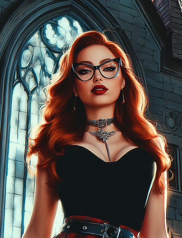 Marla James at The Vault portrait of the librarian, Marla James, outside the Gothic vault
